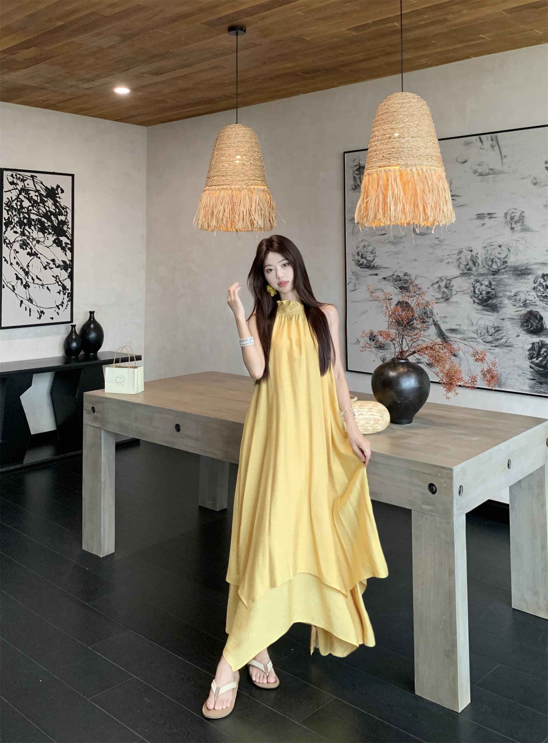 실사 정가 아름다운 치마 치마 행침 목 여성 드레스 여름 해변가 휴가 바람 슈퍼 잘 생긴 계단식 공주 드레스