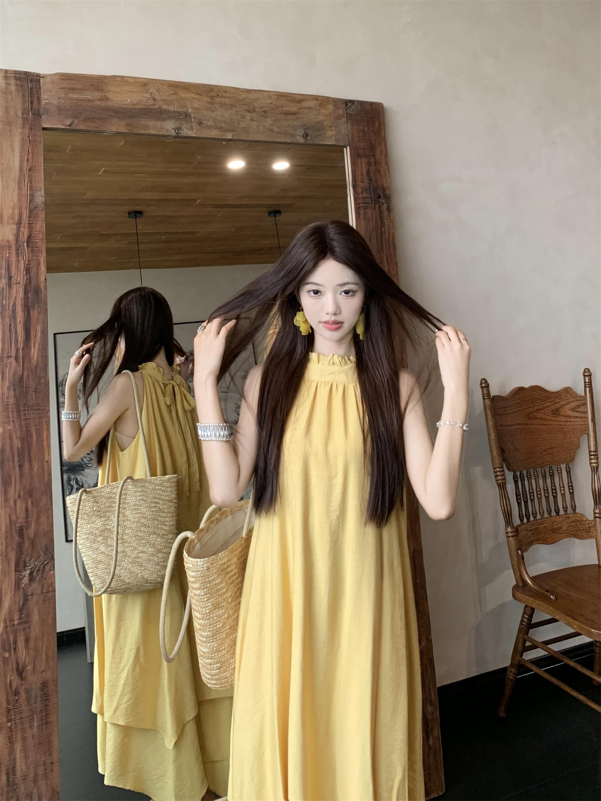 실사 정가 아름다운 치마 치마 행침 목 여성 드레스 여름 해변가 휴가 바람 슈퍼 잘 생긴 계단식 공주 드레스 상세 이미지 2