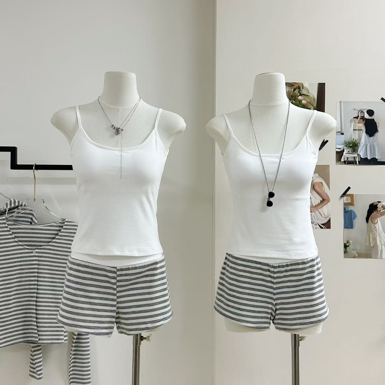 yolo shop 한 부서 느긋한 느슨함 센스 스트라이프 오픈 가디건 반바지 세트 여성 여름 캐주얼 바람 니트 세트 상세 이미지 4