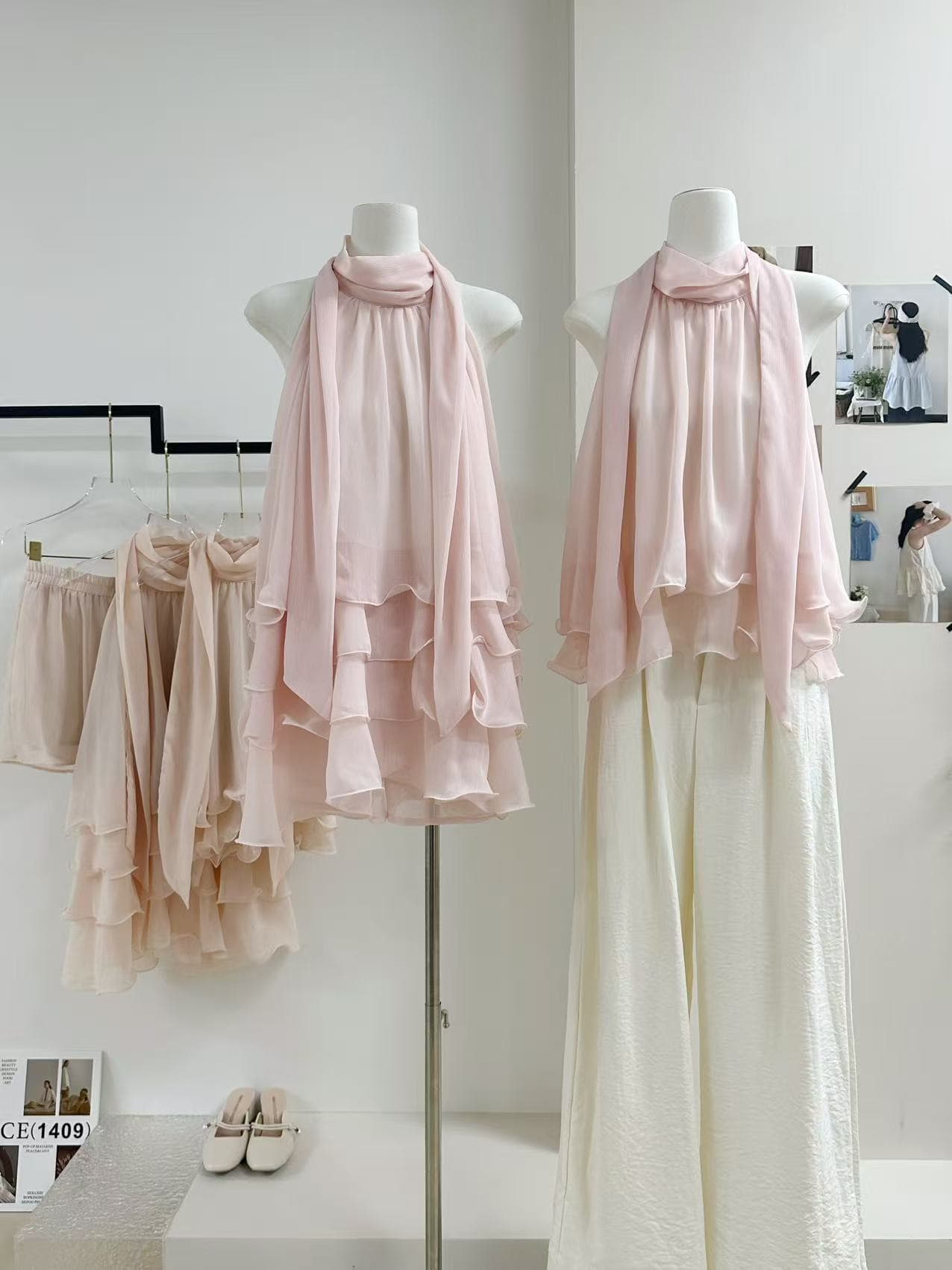 cloudsweet 흰 구름 달콤한 릴리 오브 더 밸리 여름 머리말 분위기 센스 핑크색 행침 목 드레스 민소매 쇼트 스타일 케이크 드레스 이미지 2