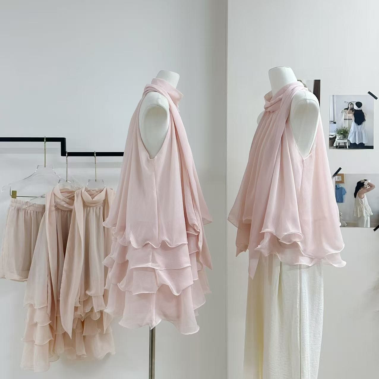cloudsweet 흰 구름 달콤한 릴리 오브 더 밸리 여름 머리말 분위기 센스 핑크색 행침 목 드레스 민소매 쇼트 스타일 케이크 드레스 이미지 5