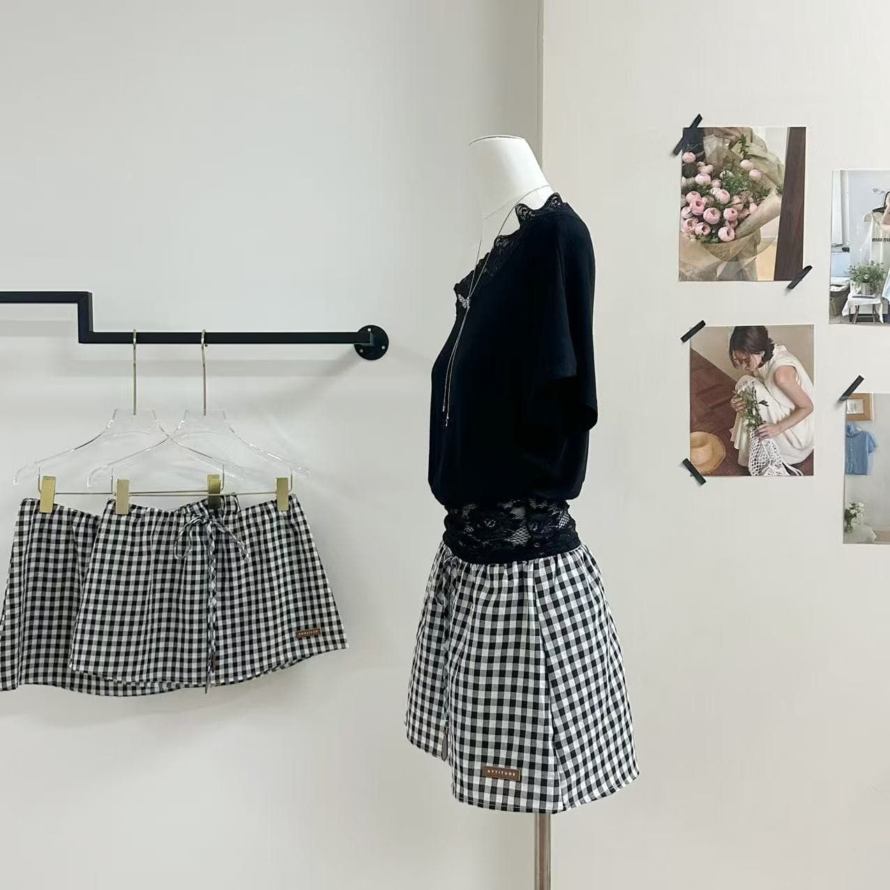 화이트 워터 여성 miu 부서 체크무늬 한 마디 허리밴드 무릎 객실 바지 여성 여름 레트로 스타일 시원한 노출 방지 하이웨이스트 반바지 이미지 5
