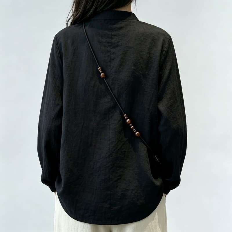 2026 이른 가을 새로운 새로운 중식 루즈핏 슬림해 보이는 레트로 단추 스탠드 칼라 면 린넨 긴팔 맨위 이미지 3