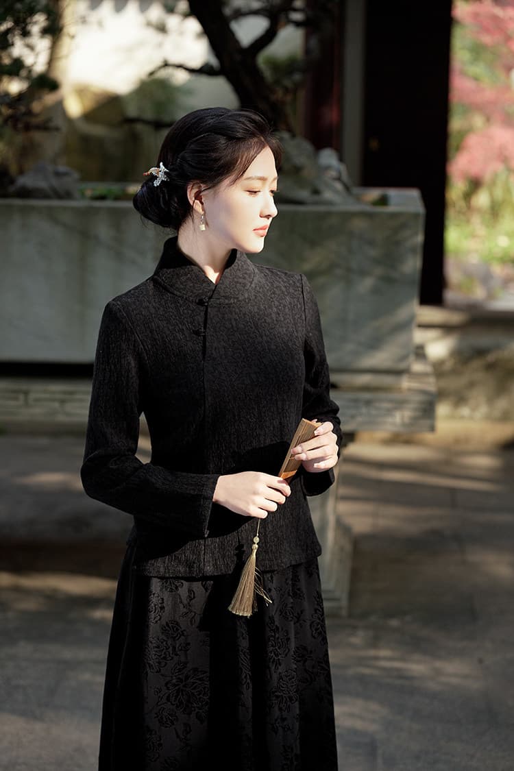 2026 가을 문예 레트로 아마 자카드 비스듬한 襟 중식 젠 맨위 차 서비스 상세 이미지 6