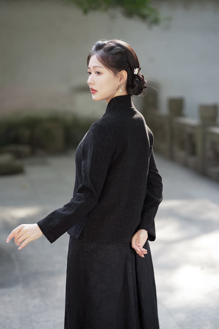 2026 가을 문예 레트로 아마 자카드 비스듬한 襟 중식 젠 맨위 차 서비스 상세 이미지 15