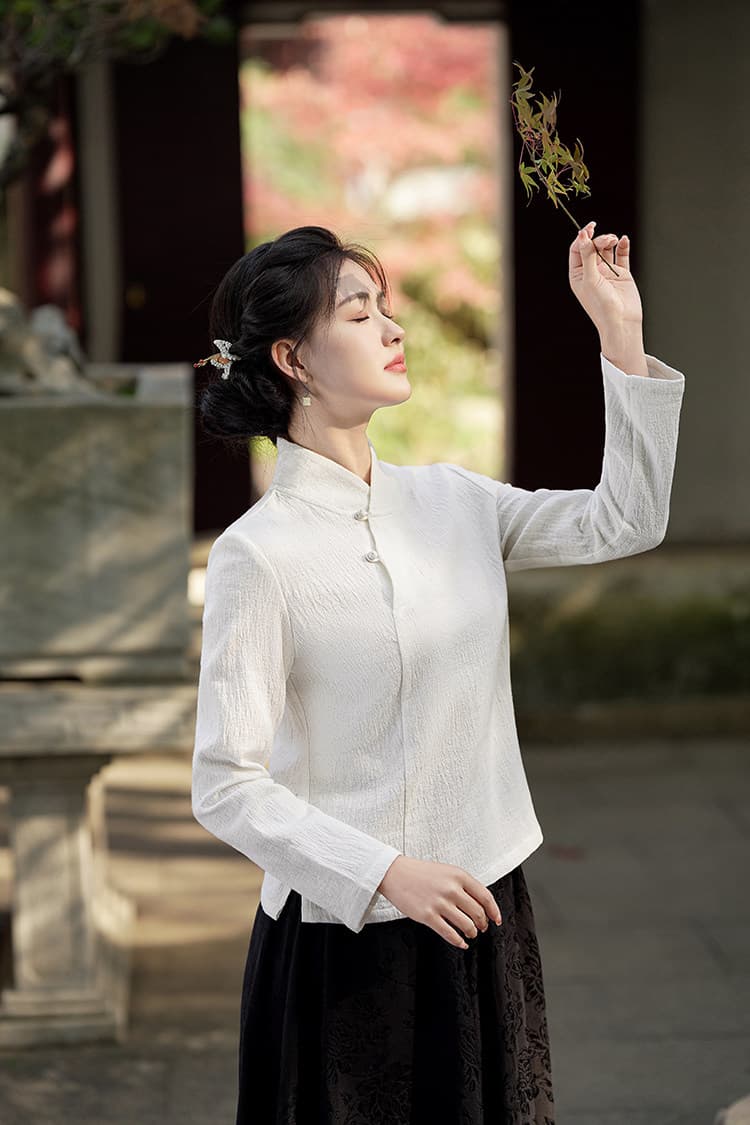 2026 가을 문예 레트로 아마 자카드 비스듬한 襟 중식 젠 맨위 차 서비스 상세 이미지 22