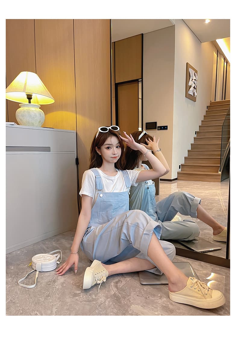 도파민 학생 새로운 클래스 서비스 팀 서비스 클래식 핏 스타일 루즈핏 워크웨어 멜빵 바지 세트 여성 캐주얼 바지 상세 이미지 17