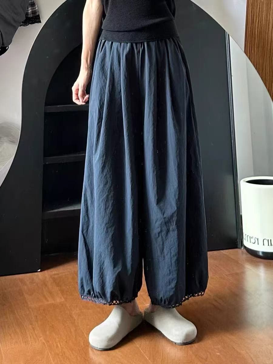 일본식 랜턴 와이드 레깅스 바지 여름 얇은 스타일 해군 바지 빅 사이즈 지방 mm 슬림해 보이는 작은 키 꽃밭 9부 바지 상세 이미지 4