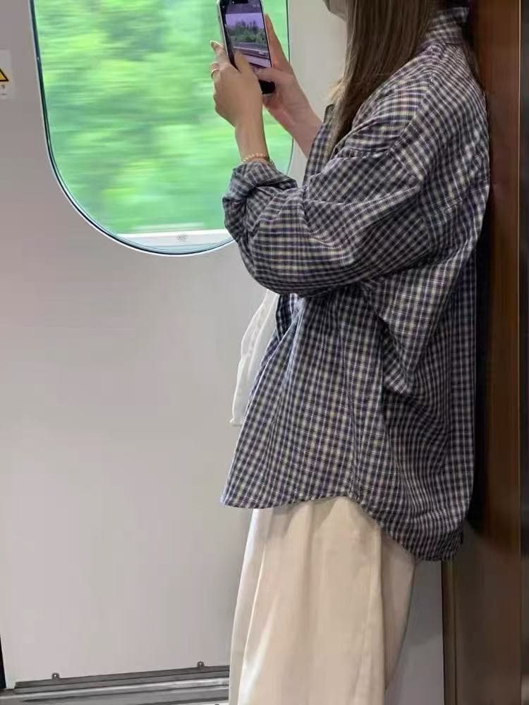 파란색 격자 무늬 셔츠 인사이드 가져 가라. 가을 여성 의류 스택 착용 셔츠 작은 대중 디자인 센스 맨위 2026 캐주얼 재킷 상세 이미지 4