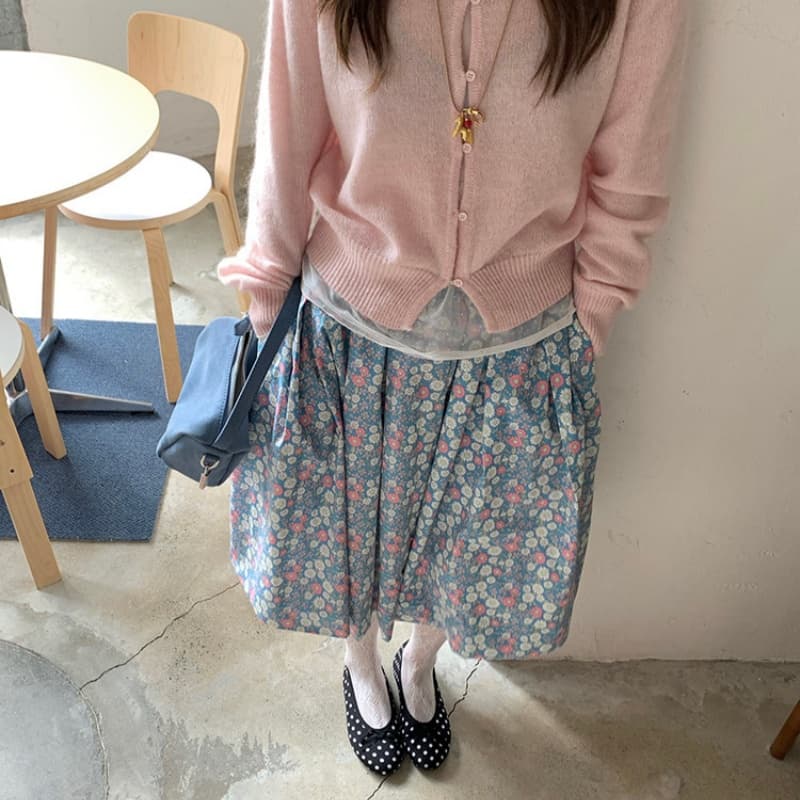 안녕 안녕 건배 살구 꽃 꽃이 만발한 꽃무늬 반 스커트 레트로 한 부서 꽃무늬 슬림해 보이는 반신 스커트 여성 봄 여름 이미지 4