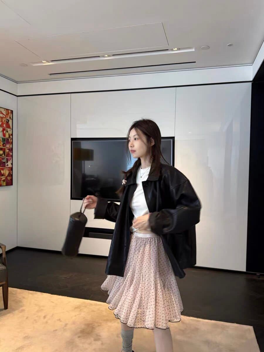oker 챕터 쉘 정통 도트 무늬 반신 스커트 쇼트 스타일 한 부서 다용도 슬림해 보이는 품격 26 봄 새로운 a849 상세 이미지 3