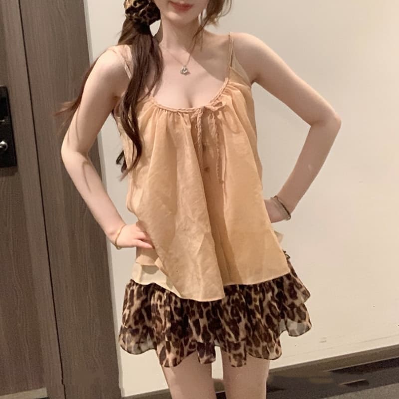 callmeear 레오파드 무늬 깨진 플리트 스커트 아메리칸 핫걸 반신 스커트 이른 봄 새로운 프릴 한 마디 미니 스커트 상세 이미지 3