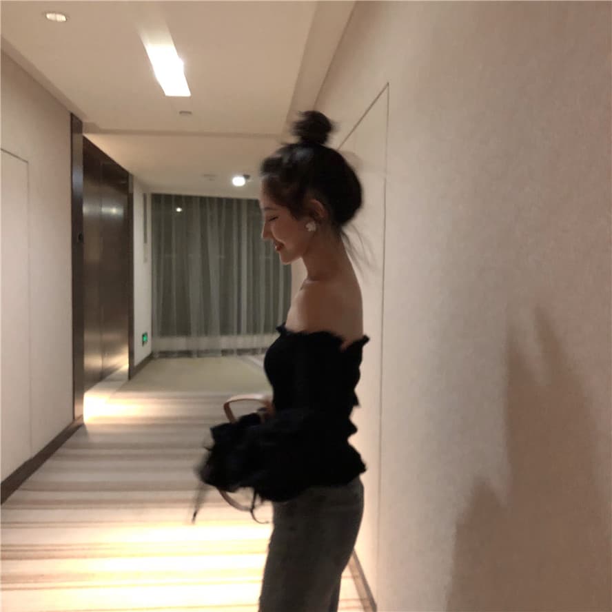 휴가 오프숄더 쉬폰 여성 셔츠 여름 디자인 센스 거품 소매 몸매 가꾸기 슬림해 보이는 튜브탑 아름다운 쇄골 맨위 트렌디 상세 이미지 7
