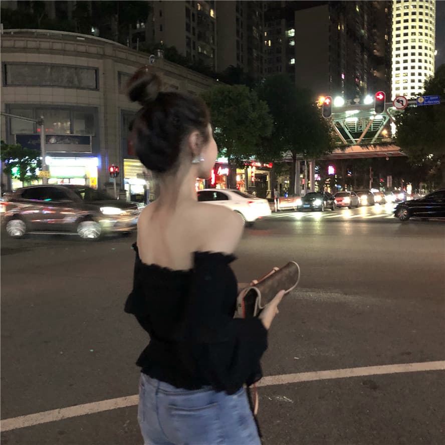 휴가 오프숄더 쉬폰 여성 셔츠 여름 디자인 센스 거품 소매 몸매 가꾸기 슬림해 보이는 튜브탑 아름다운 쇄골 맨위 트렌디 상세 이미지 8