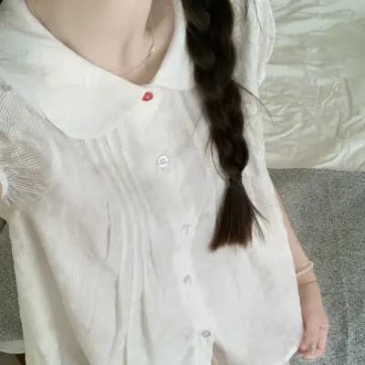 작은 흰색 꽃 주간 실크 베이비 칼라 꽃무늬 인형 셔츠 맨위 흰 셔츠 상세 이미지 9