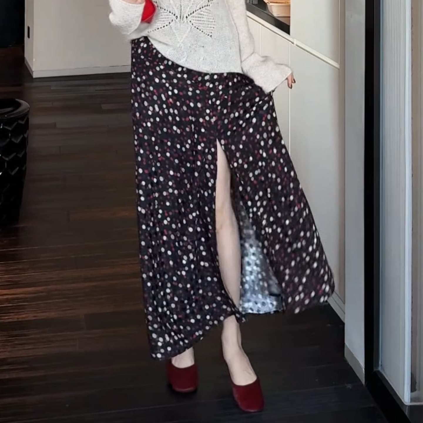 alonesavor 용 안녕하세요. 어린이 프랑스식 레트로 색상 도트 무늬 불규칙 자르기 트임 여성 반신 스커트 j066 상세 이미지 10