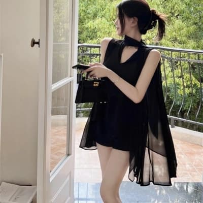 프랑스식 품격 명문 여성 바람 로얄 자매 고급 센스 리본 민소매 행침 목 쉬폰 블라우스 작은 대중 디자인 고유 한 맨위 여름 상세 이미지 2