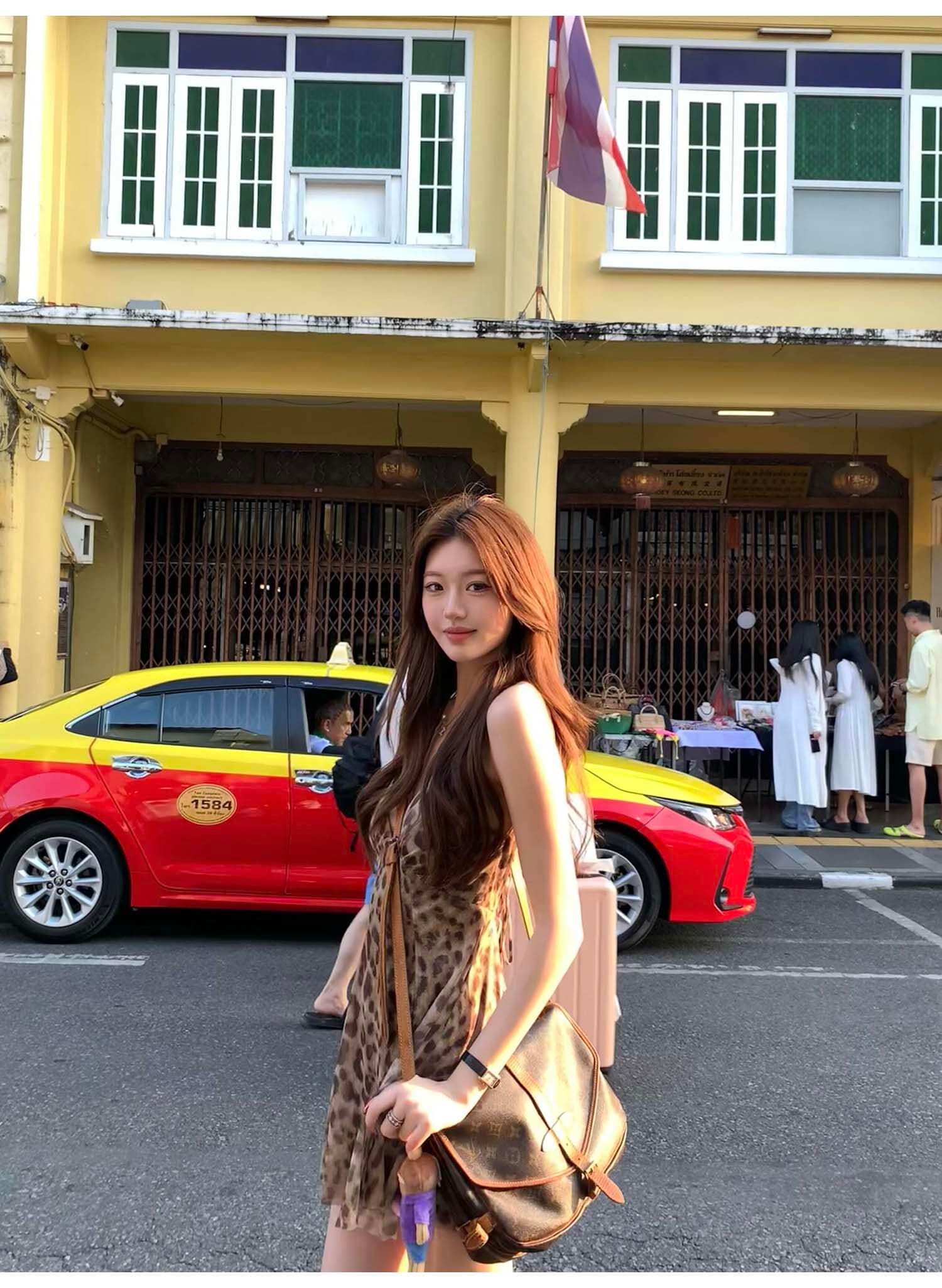 geegeefunny 레오파드 무늬 슬립 여성 드레스 여름 하이웨이스트 몸매 가꾸기 디자인 센스 작은 대중 쇼트 스타일 치마 아이들 상세 이미지 7