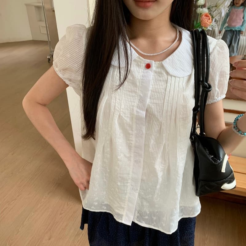 페페 홈 한 부서 달콤함 반팔 맨위 여성 흰 셔츠 베이비 칼라 여름 거품 소매 슬림해 보이는 연령 감소 Chic 작은 셔츠 이미지 2