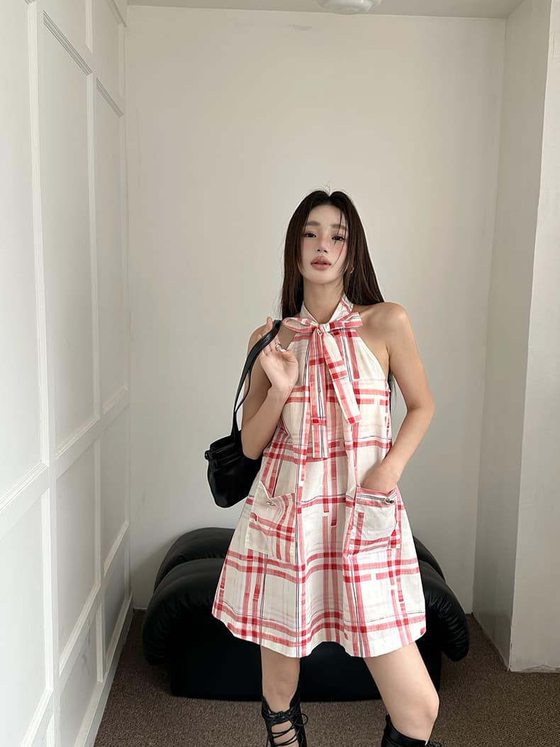 insliisa 작은 키 프랑스식 레트로 달콤함 나비 매듭 행침 목 민소매 드레스 여름 루즈핏 미니 스커트 상세 이미지 9