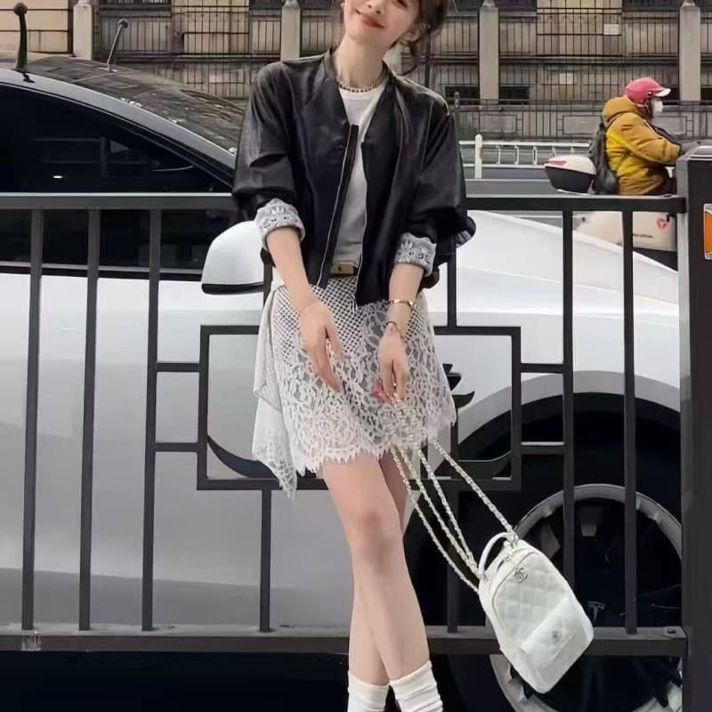 재무 예 작은 요정 벚꽃 Pinellia 하이웨이스트 슬림해 보이는 표지 넓적 다리 레이스 반신 스커트 여성 불규칙 밑단 미니 스커트 이미지 2