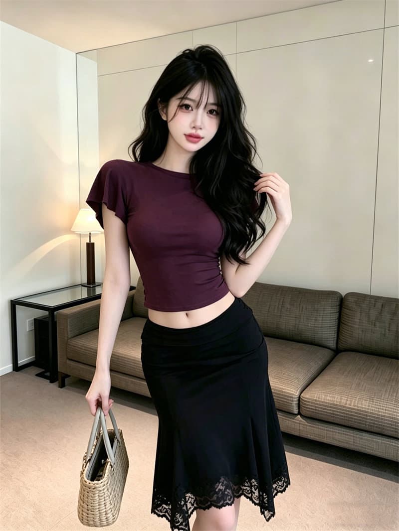 laareetoo 라이 경기 서울 주간 실크 반신 스커트 여성 여름 밑단 패치워크 레이스 레이스 한 마디 반 스커트 슬림해 보이는 상세 이미지 3