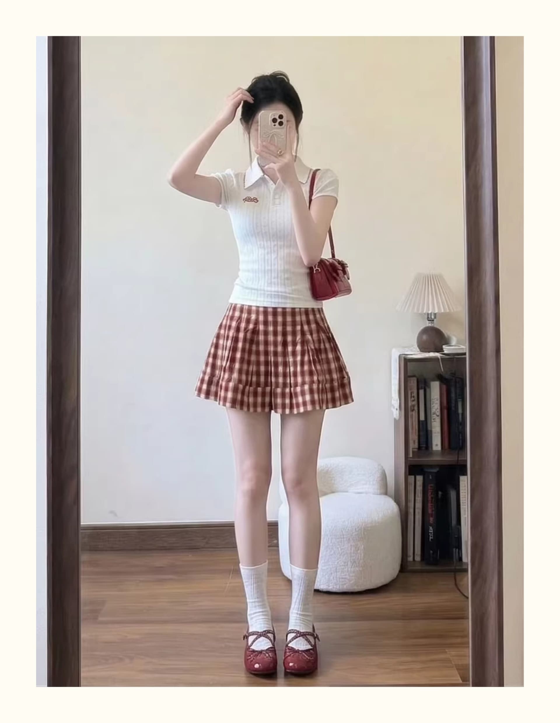 moodmore 빨간색 체크무늬 반신 스커트 여성 여름 빅 사이즈 마이크로 지방 하이웨이스트 슬림해 보이는 체크무늬 플리츠 한 마디 미니 스커트 상세 이미지 7