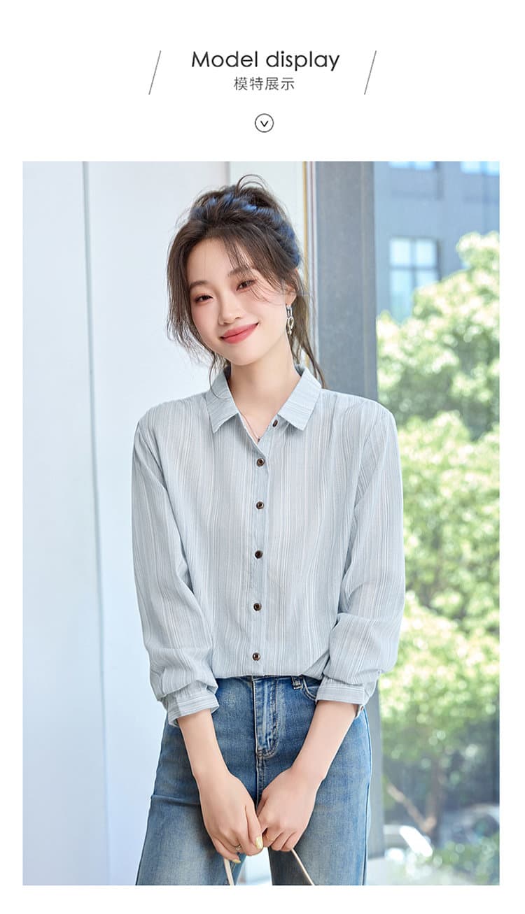 프랑스식 파란색 스트라이프 여성 셔츠 2026 봄 새로운 고급 센스 스택 착용 인사이드 잡아라. 의류 캐주얼 품격 셔츠 상세 이미지 15