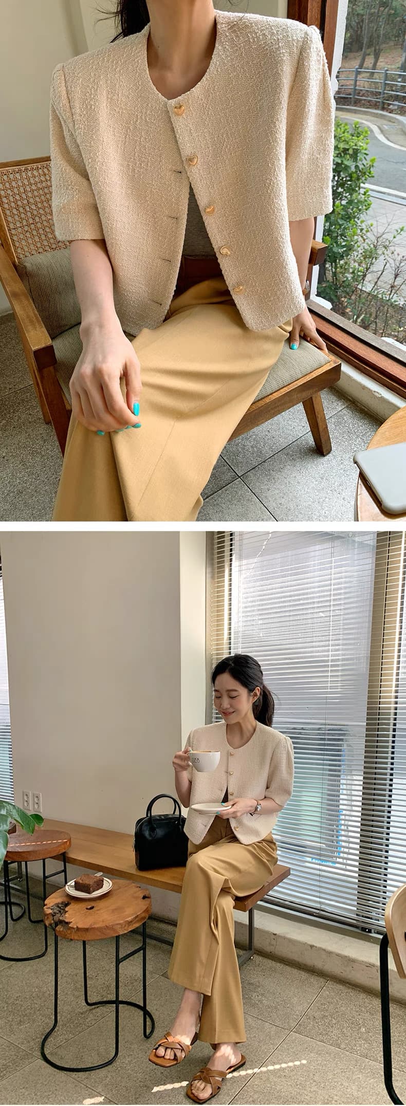 있음 선적 chic 다용도 하트 단추 재킷 상세 이미지 9