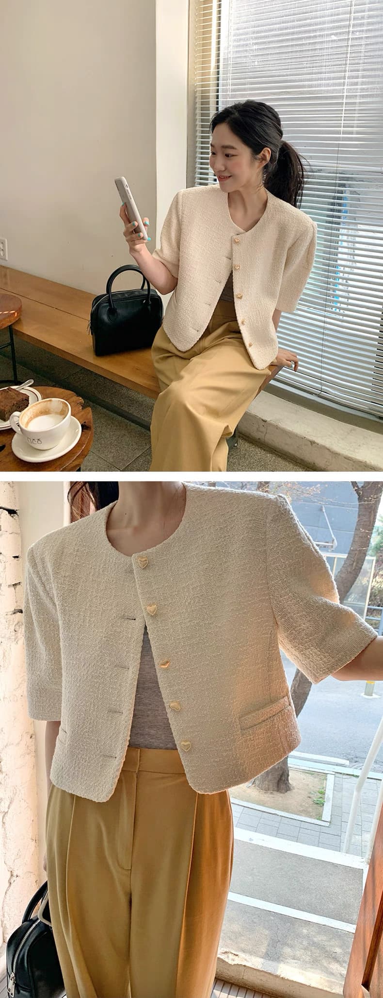 있음 선적 chic 다용도 하트 단추 재킷 상세 이미지 11