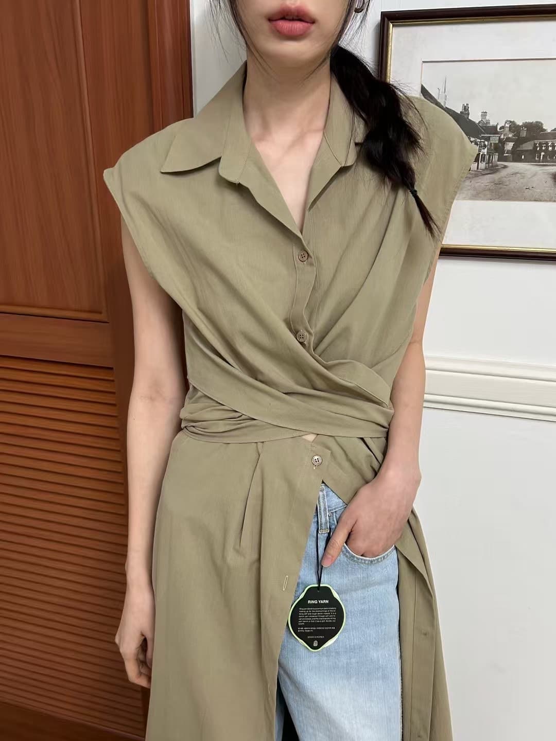 지금 huo chic 다용도 개성 디자인 싱글 줄 버튼 드레스