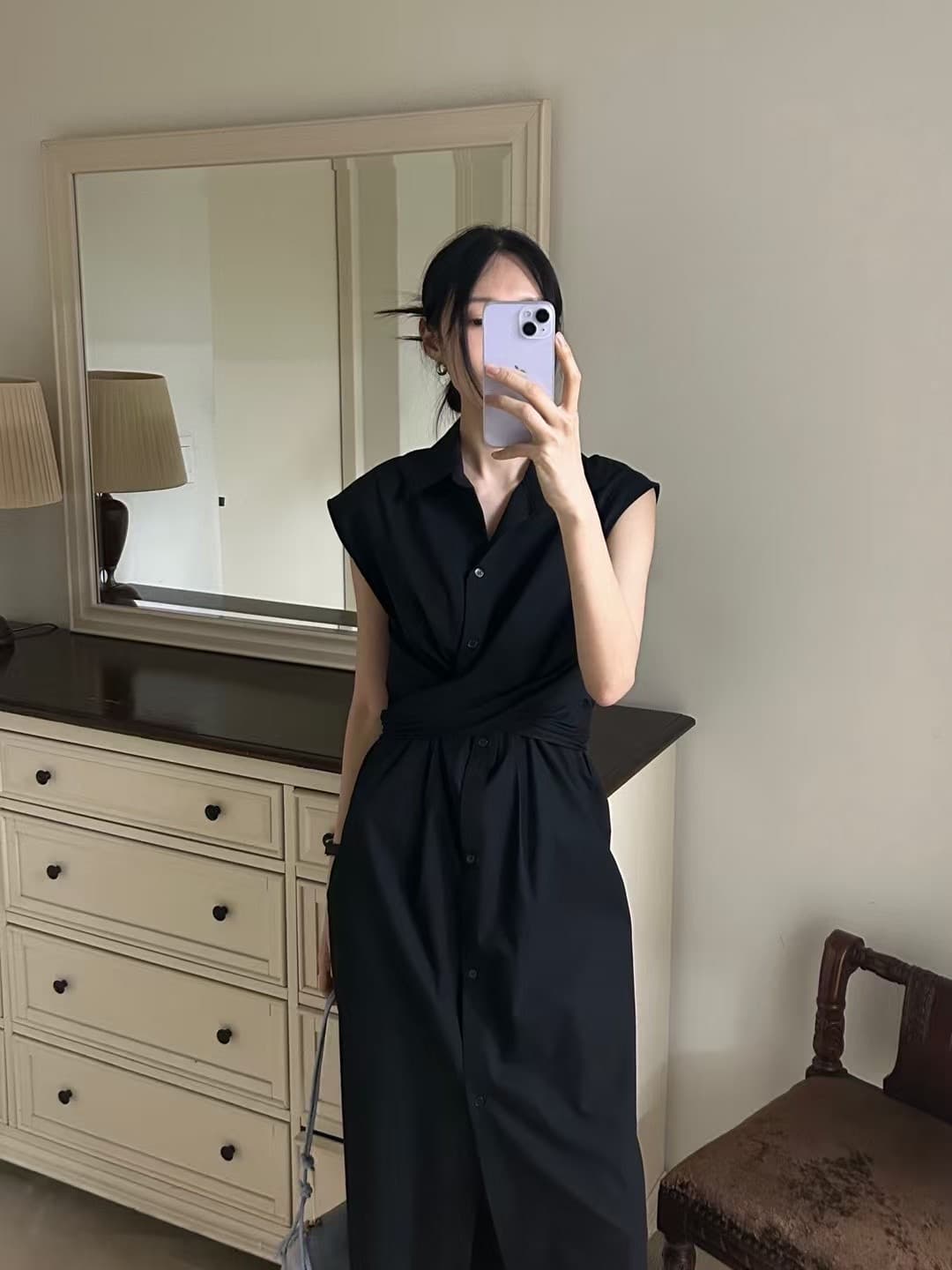 지금 huo chic 다용도 개성 디자인 싱글 줄 버튼 드레스 상세 이미지 1