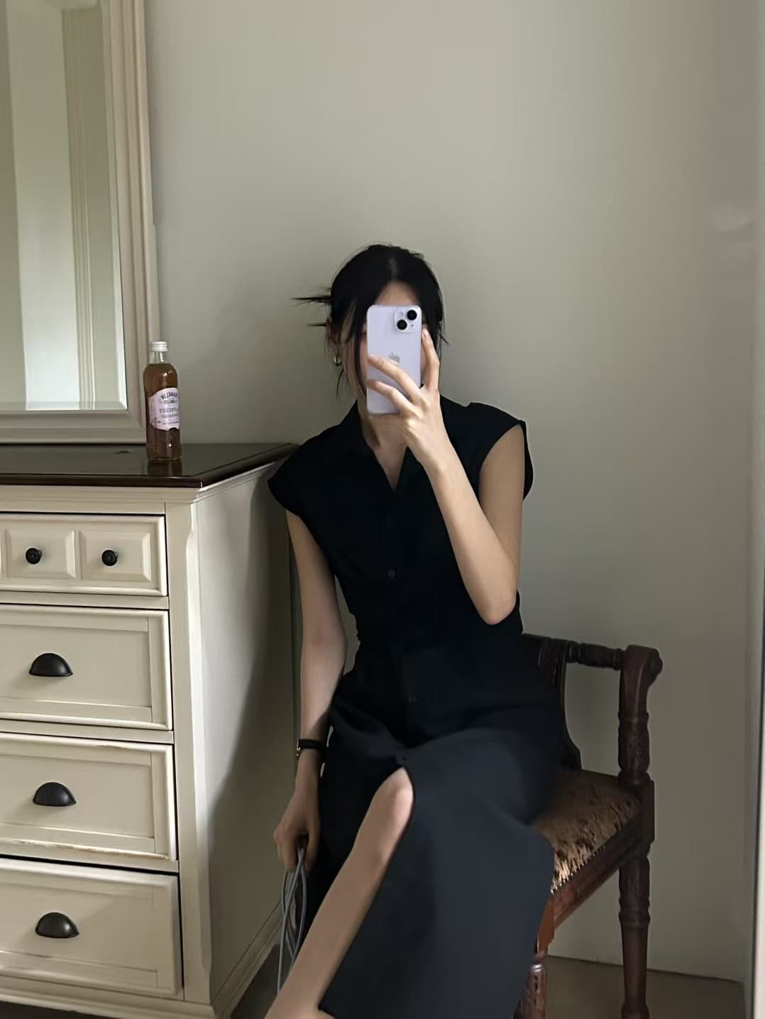 지금 huo chic 다용도 개성 디자인 싱글 줄 버튼 드레스 상세 이미지 2