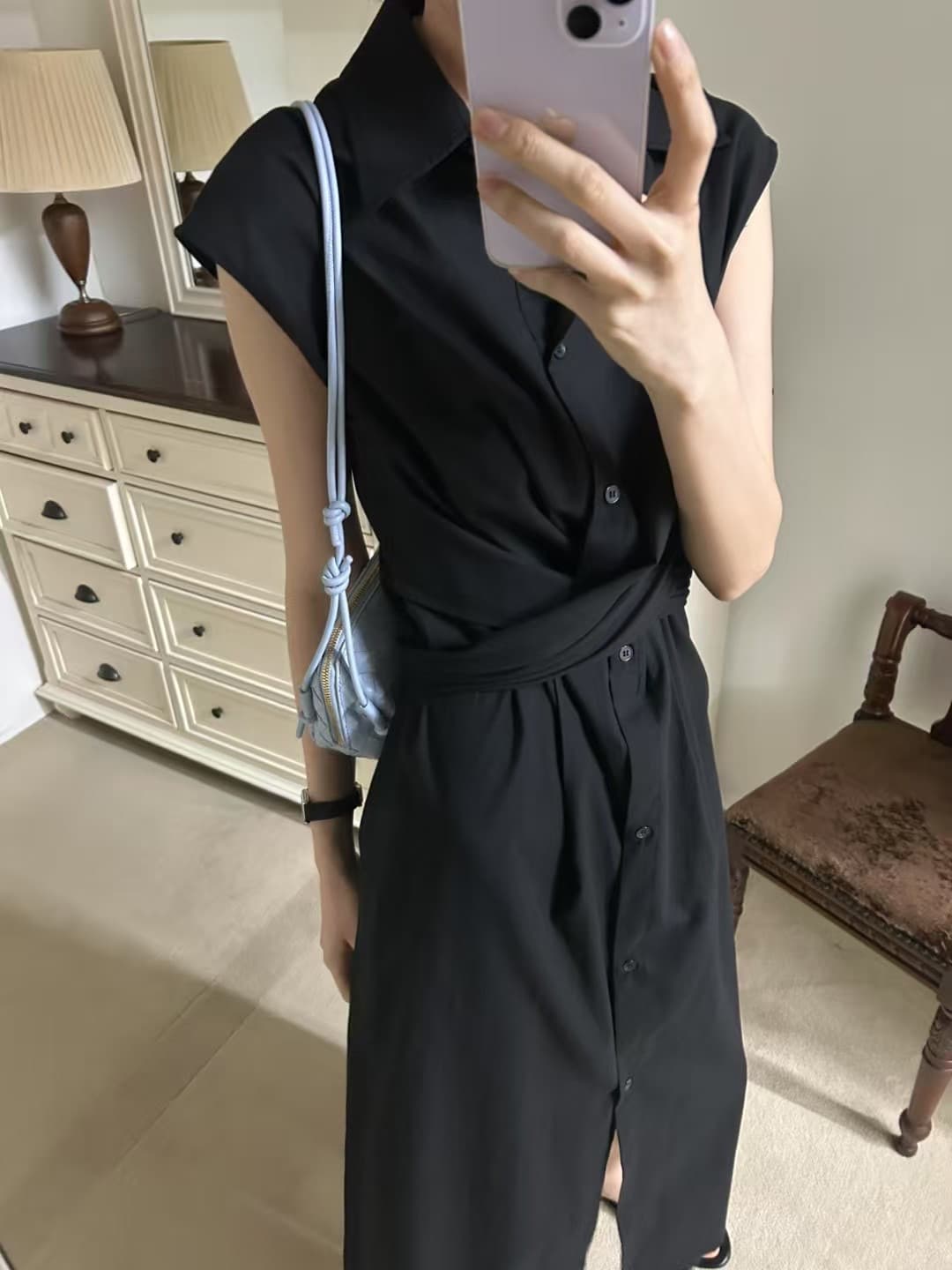 지금 huo chic 다용도 개성 디자인 싱글 줄 버튼 드레스 상세 이미지 5
