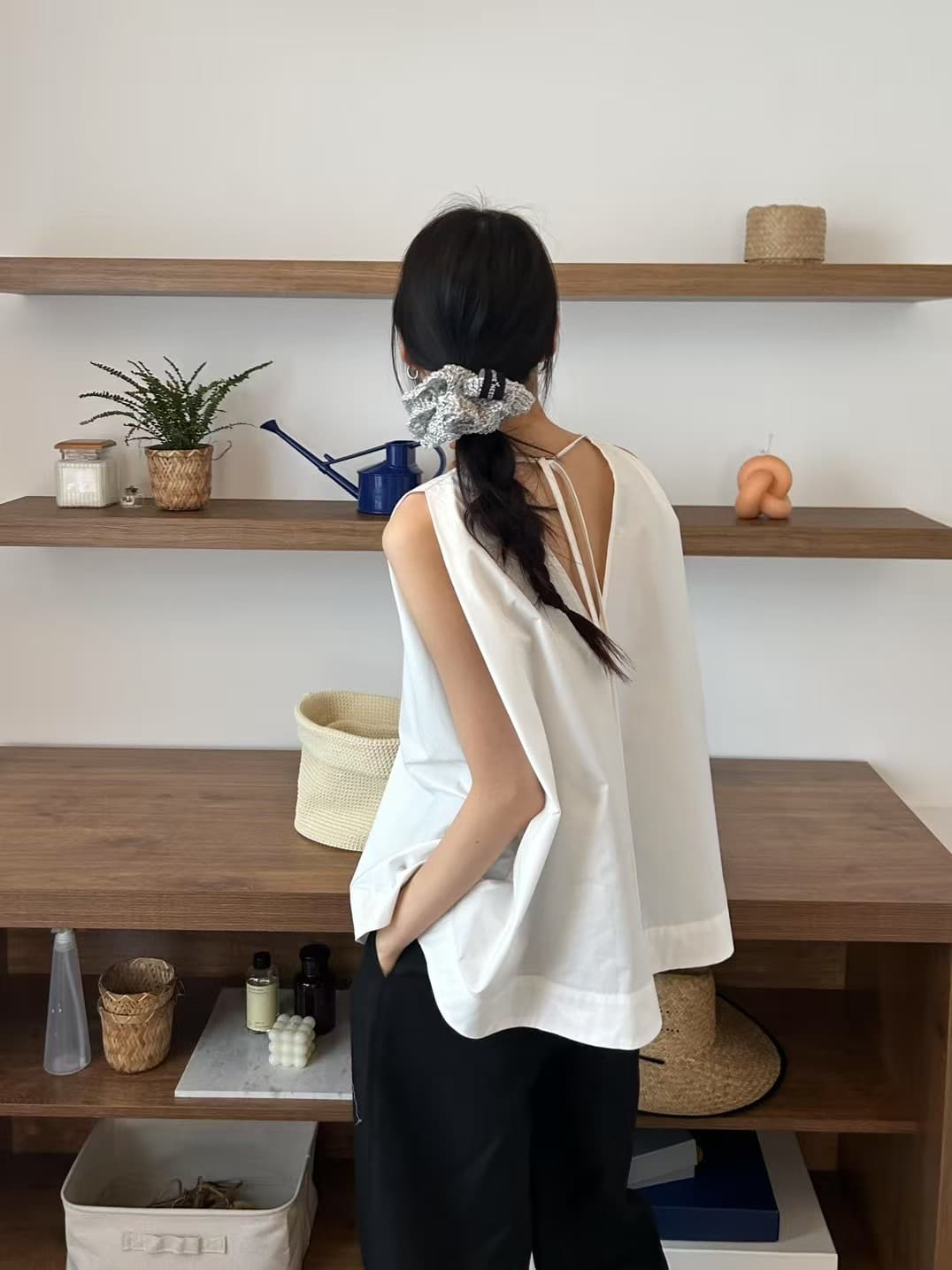 지금 huo chic 다용도 작은 대중 V넥 루즈핏 민소매 조끼 셔츠 맨위 상세 이미지 1