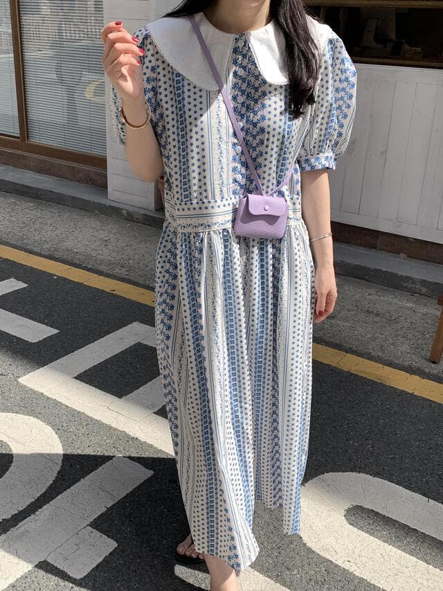있음 선적 chic 꽃무늬 베이비 칼라 드레스 이미지 2