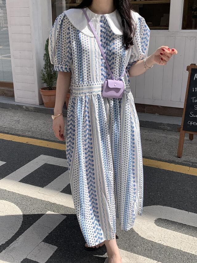 있음 선적 chic 꽃무늬 베이비 칼라 드레스