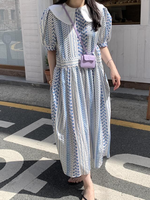 있음 선적 chic 꽃무늬 베이비 칼라 드레스 상세 이미지 4