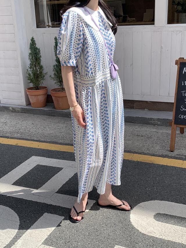 있음 선적 chic 꽃무늬 베이비 칼라 드레스 상세 이미지 9