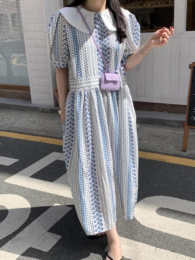 있음 선적 chic 꽃무늬 베이비 칼라 드레스 상세 이미지 11