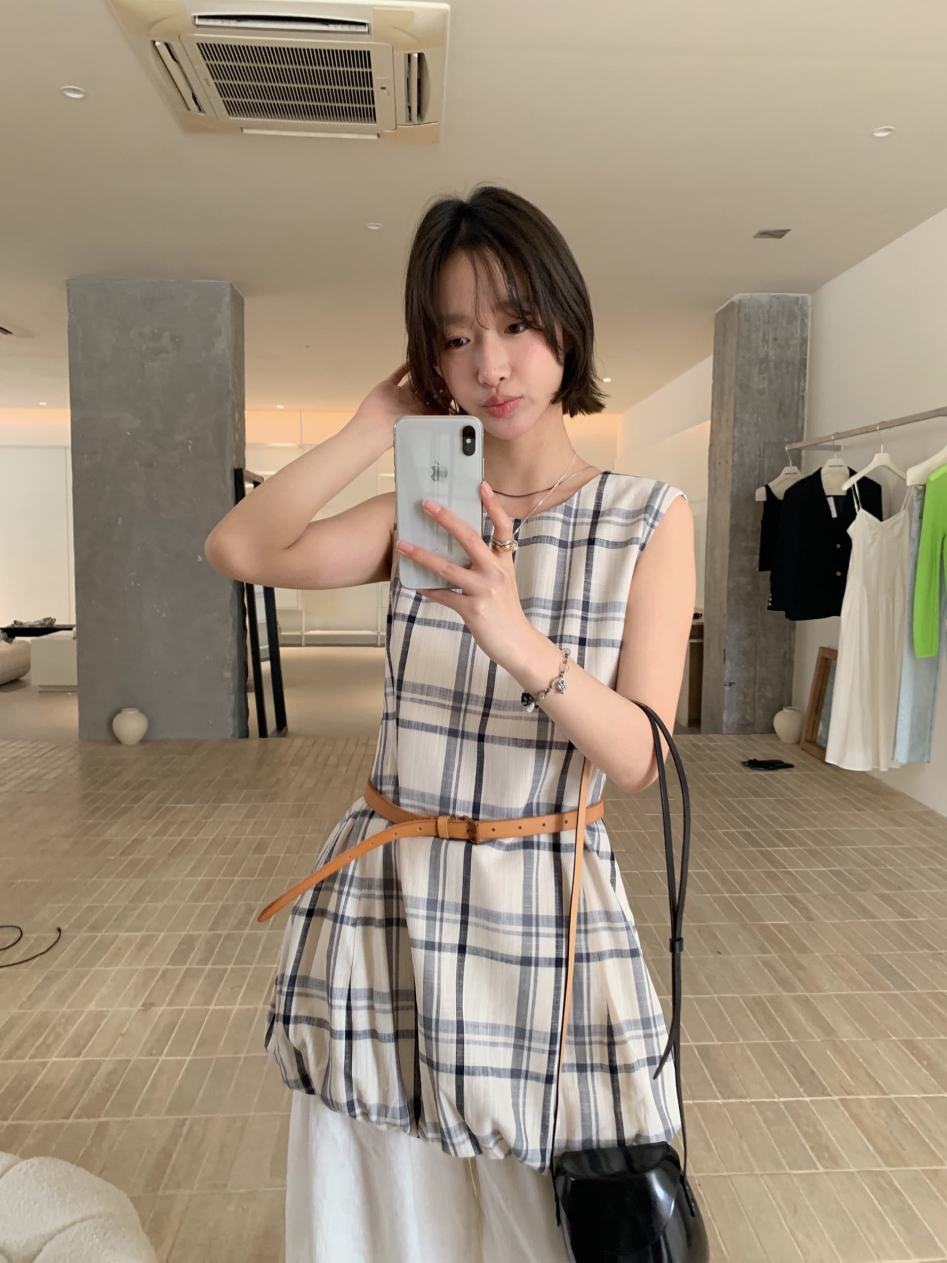 지금 한 부서 고급 센스 체크무늬 스택 착용 롱 코트 조끼 이미지 3