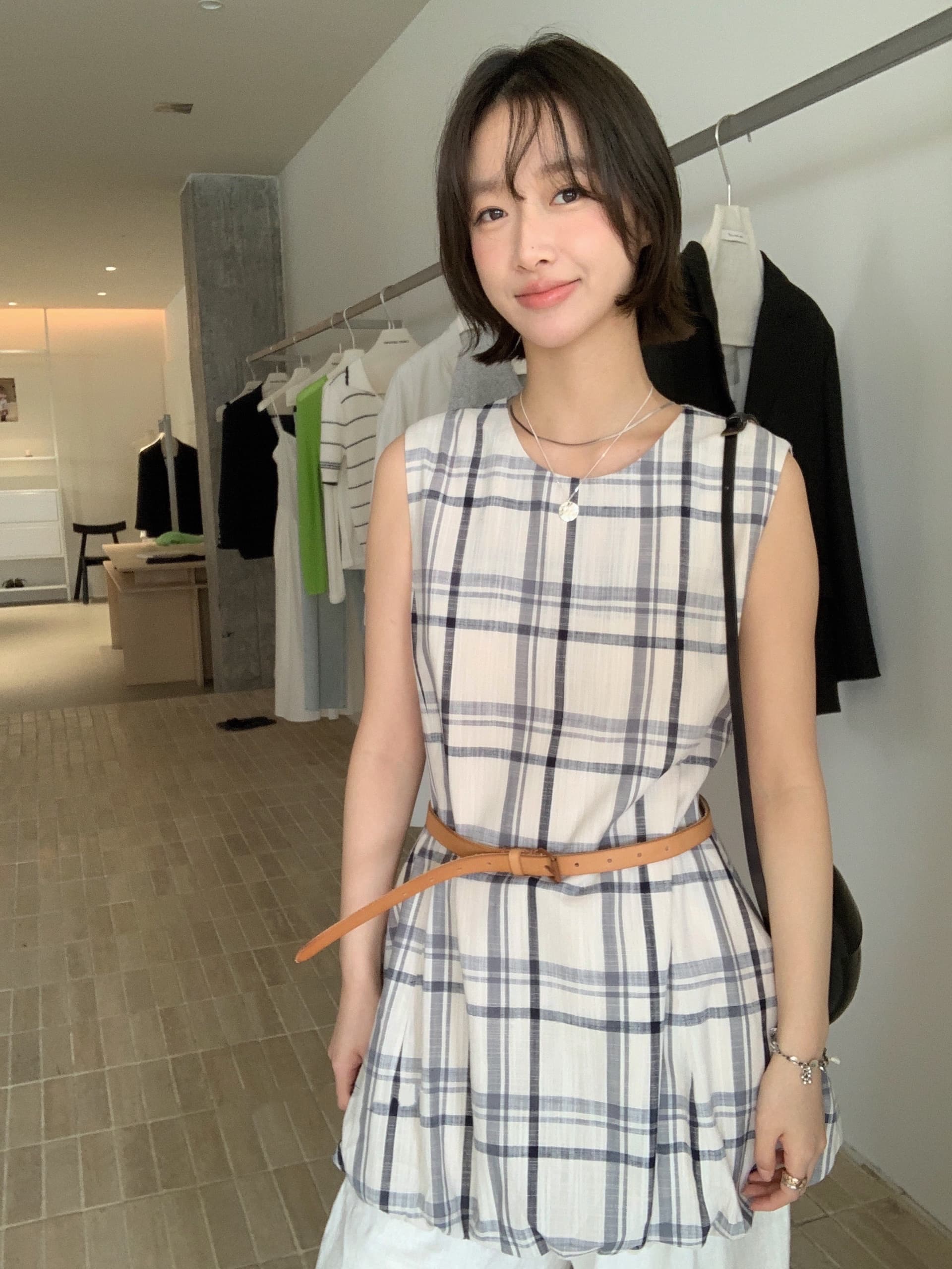 지금 한 부서 고급 센스 체크무늬 스택 착용 롱 코트 조끼 상세 이미지 6