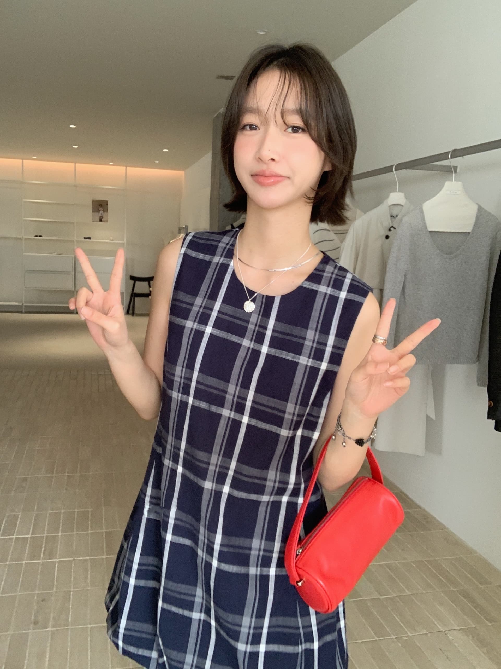 지금 한 부서 고급 센스 체크무늬 스택 착용 롱 코트 조끼 상세 이미지 9