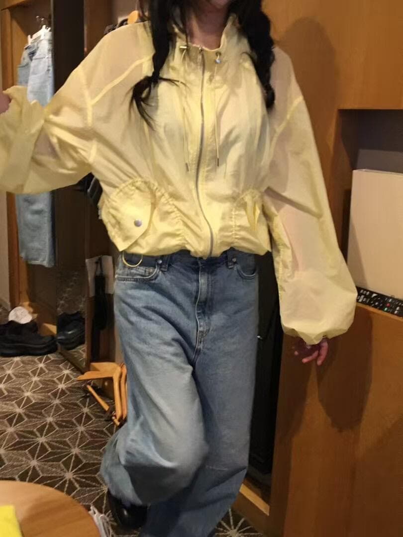 있음 선적 chic 다용도 단색 스탠드 칼라 워크웨어 재킷 자외선 차단 얇은 스타일 긴팔 재킷 상세 이미지 17