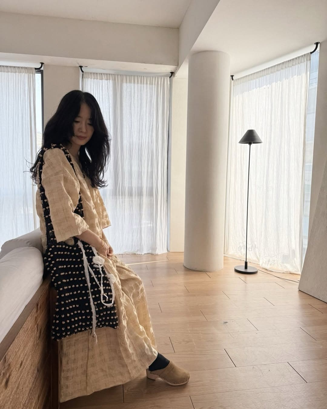 있음 선적 chic 다용도 작은 대중 패션 루즈핏 V넥 체크무늬 드레스 상세 이미지 2