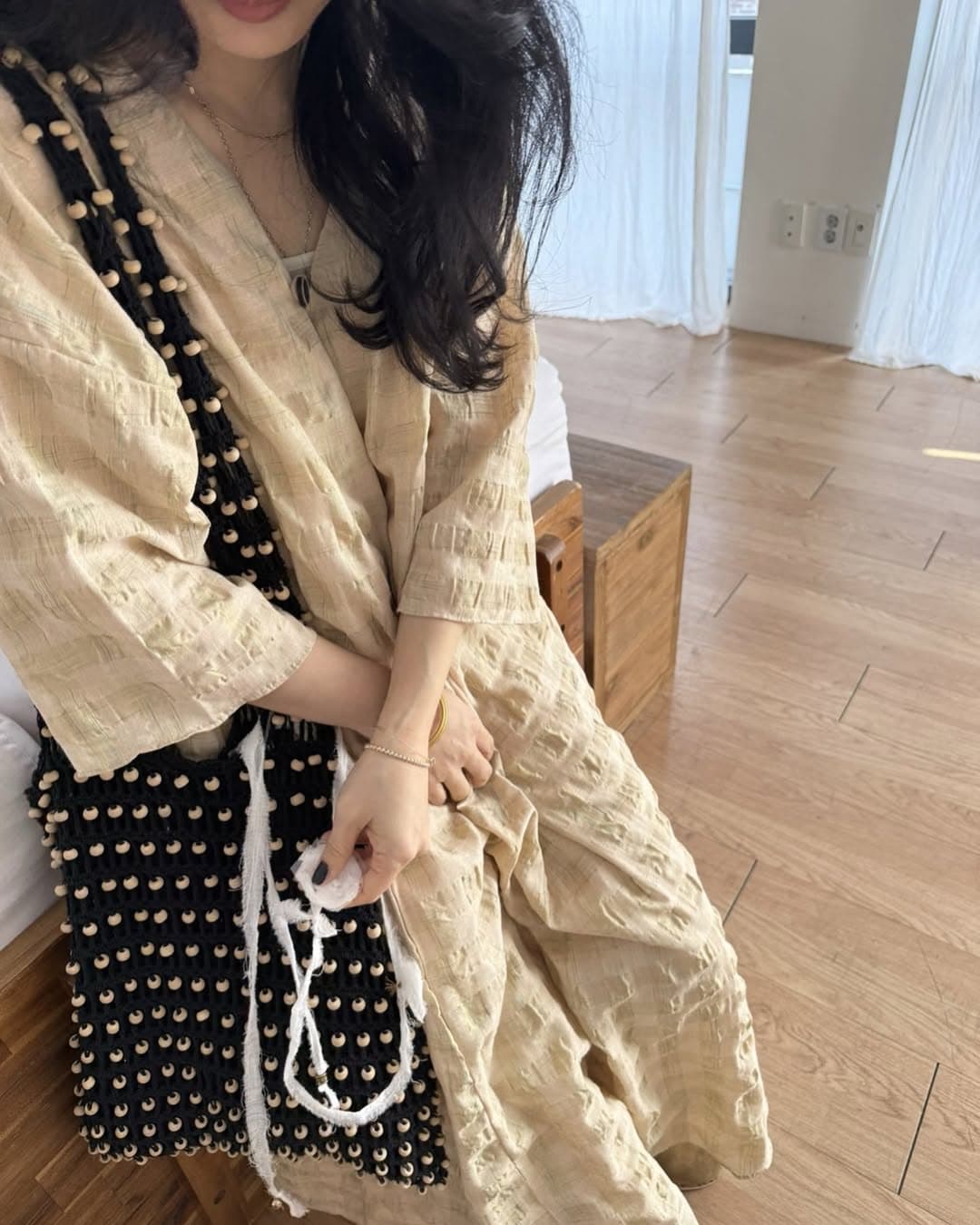 있음 선적 chic 다용도 작은 대중 패션 루즈핏 V넥 체크무늬 드레스 상세 이미지 6