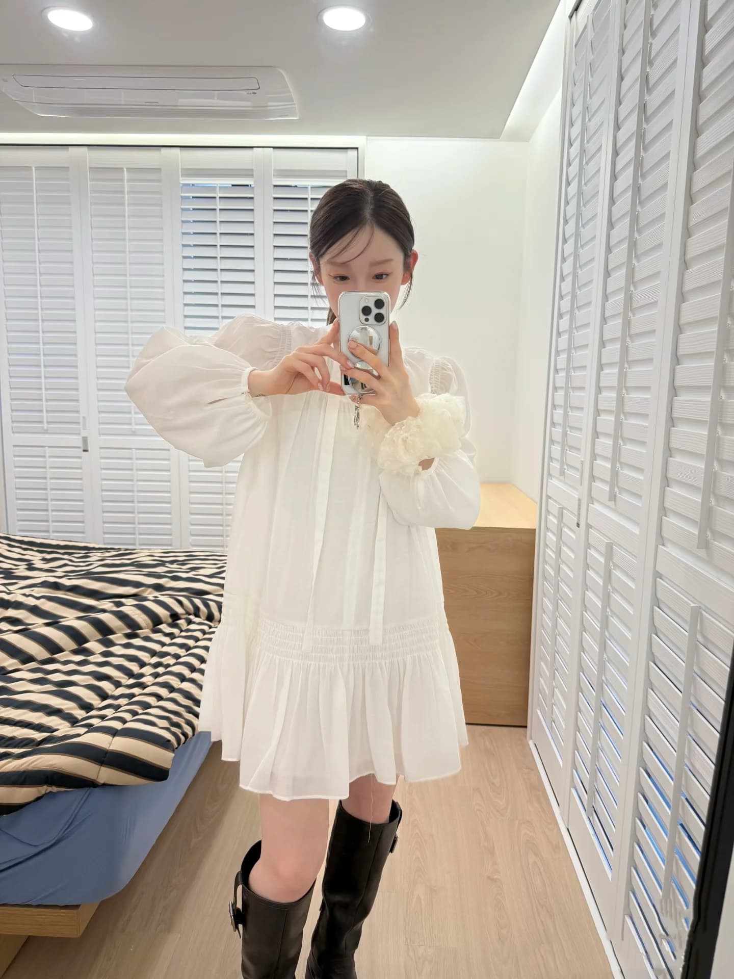 있음 선적 chic 다용도 작은 대중 패션 리본 단색 드레스 상세 이미지 1