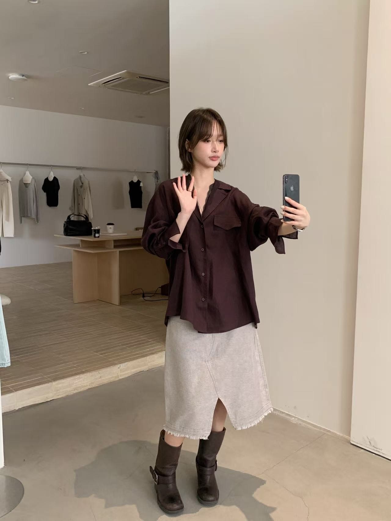 있음 선적 다용도 달콤함 정장 칼라 싱글 줄 버튼 셔츠 상세 이미지 16