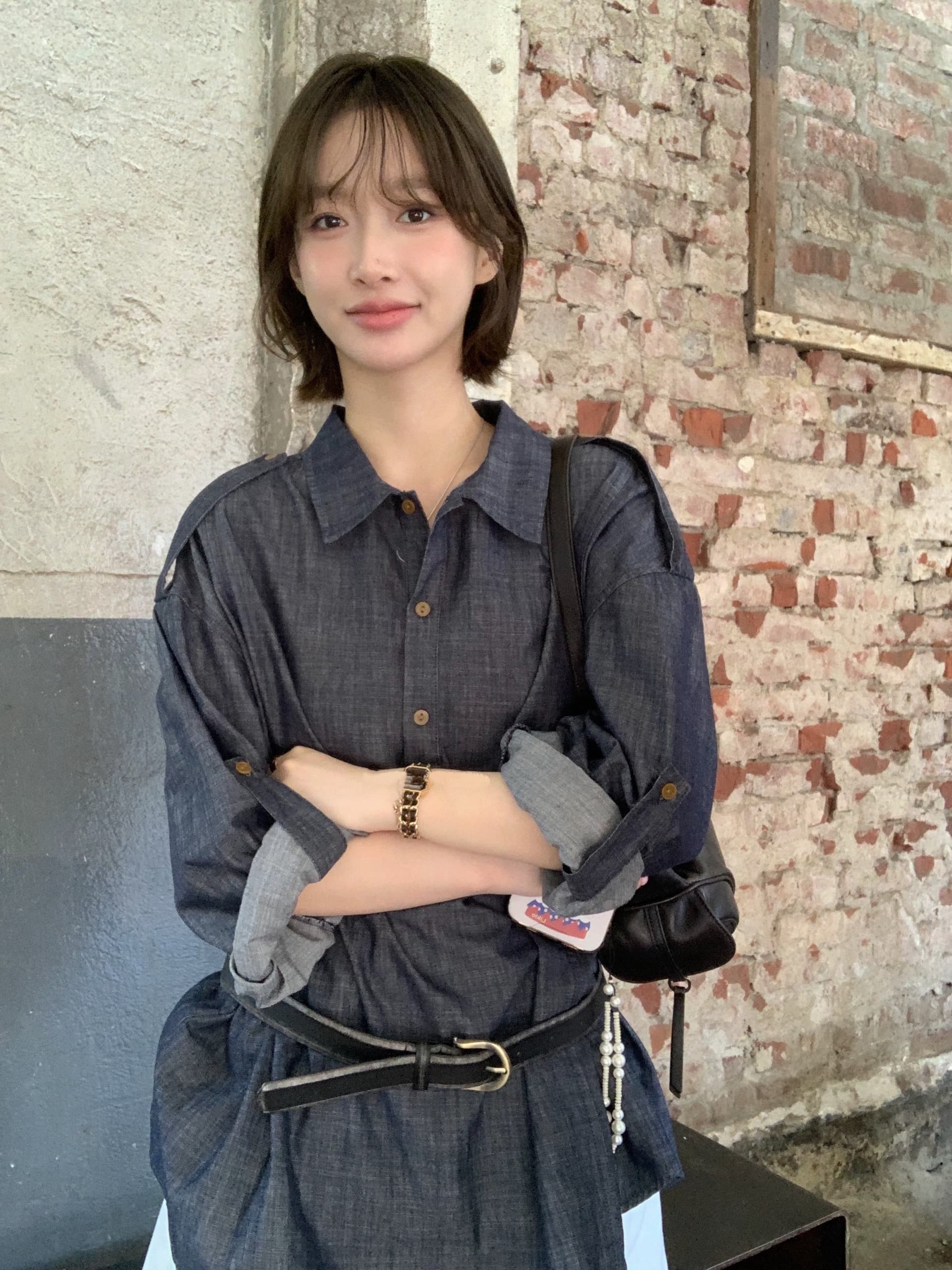 있음 선적 chic 패션 작은 대중 다용도 데님 셔츠 상세 이미지 1