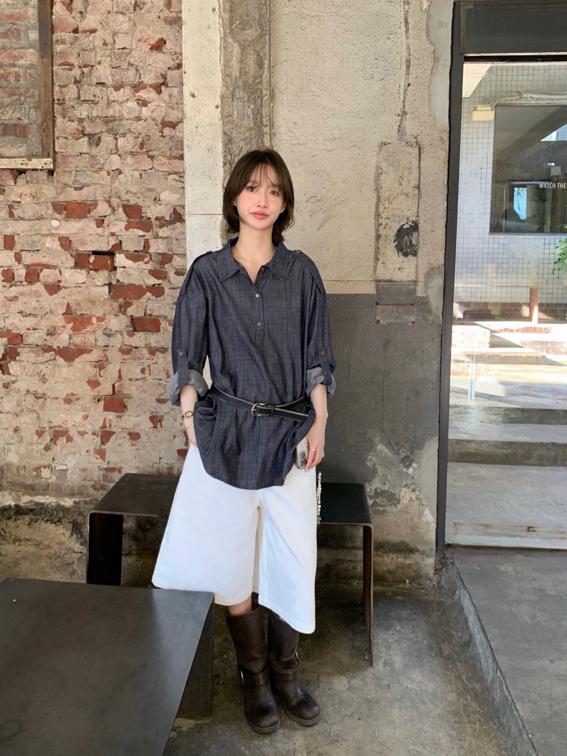 있음 선적 chic 패션 작은 대중 다용도 데님 셔츠 상세 이미지 4